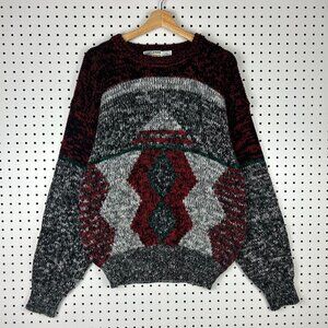 Abstract Colorful Knit Sweater‎ Large Grandpa 90s Gray Red Mr Cosby COOGI STYLE